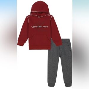 Calvin Klein Kids Red Hoodie and Gray Joggers Set Sz 6